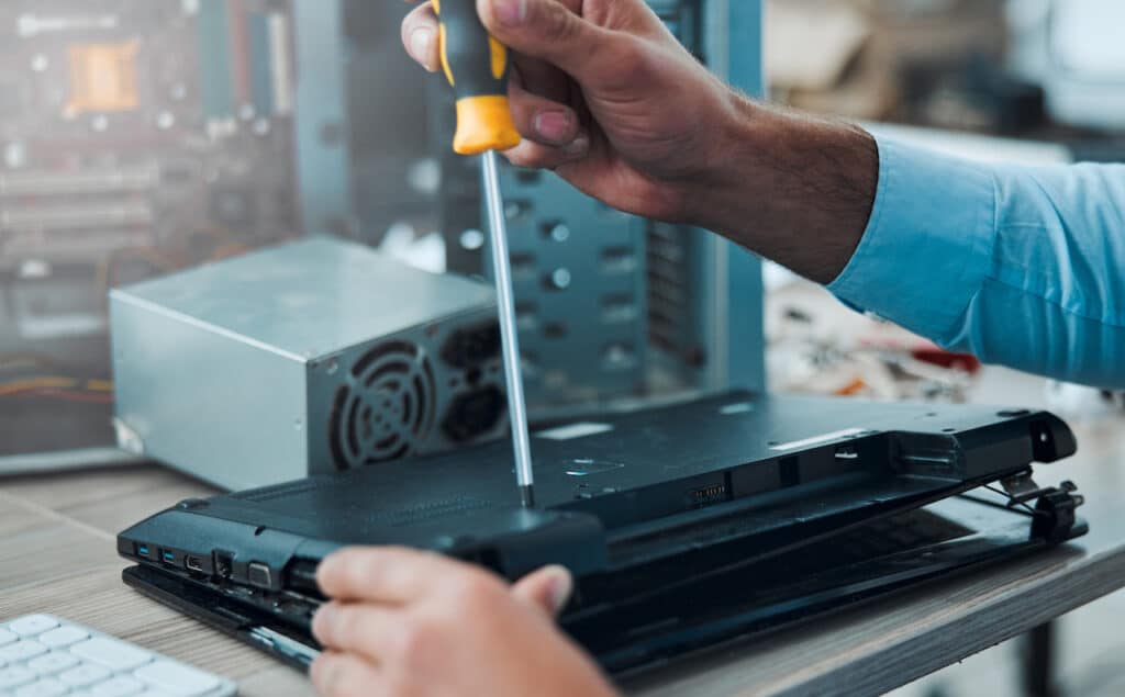 technician working on computer customization